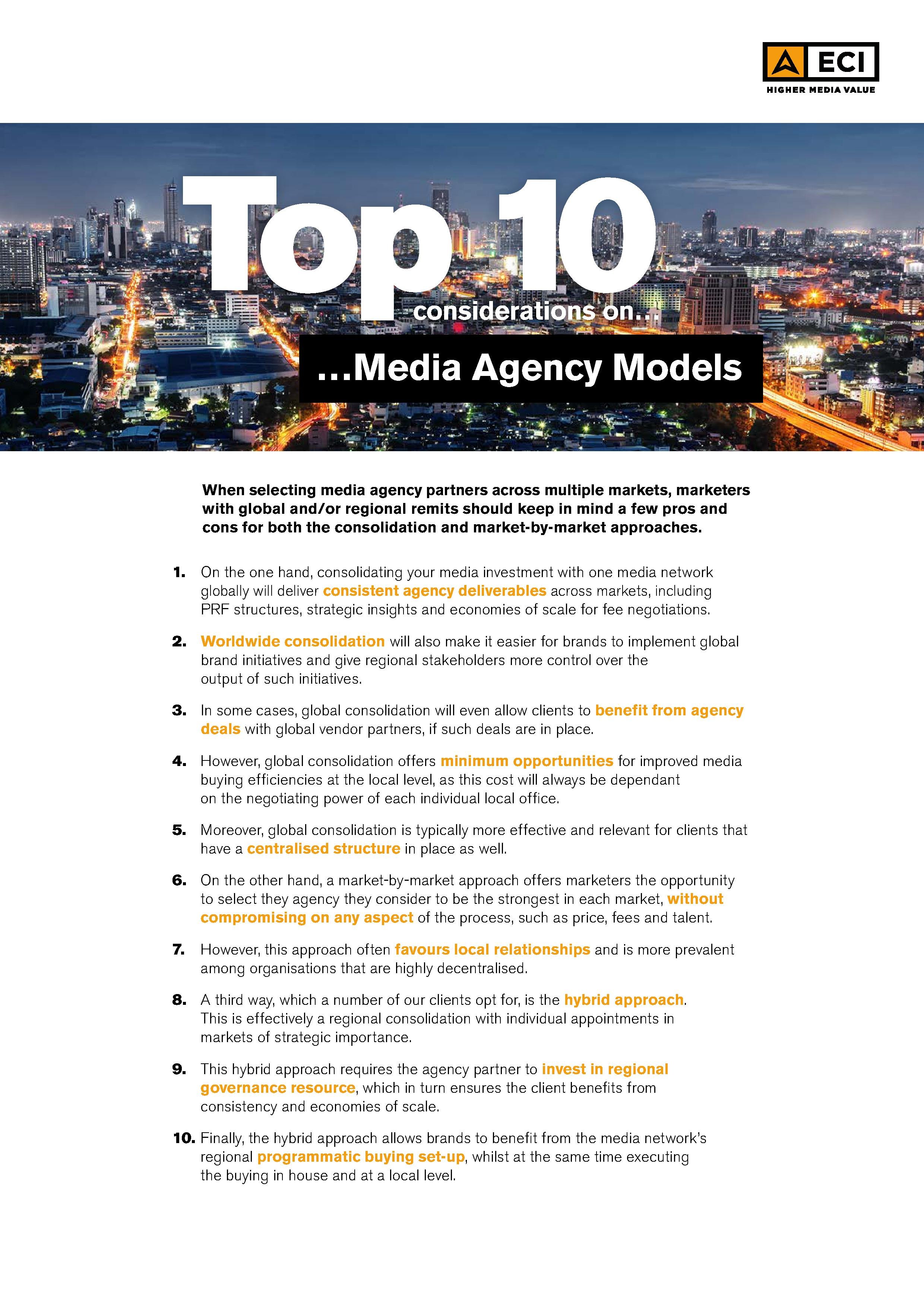 Top 10 considerations on Media Agency Models